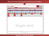 Office worker screen displaying jobs split across production stations